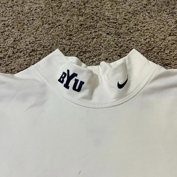 Nike Dri-Fit Long Sleeve Shirt Womens White BYU Mock Neck Thermal Run Panthers M - Picture 12 of 15